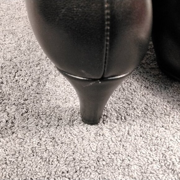 Women's Kitten Heel Size 6 Black Slouch Ankle Boots Closed Square Toe Pleated - Picture 7 of 12